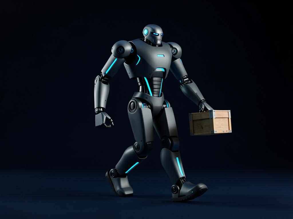 Humanoid robot concept working in an industrial facility
